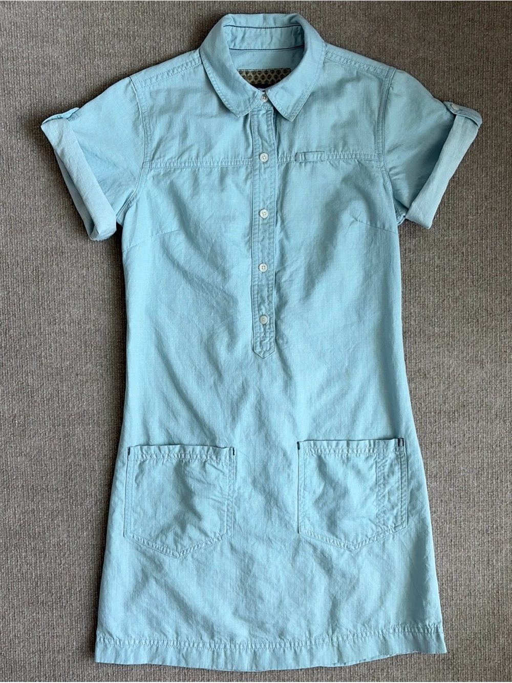 Patagonia Light Blue Short Sleeve Mini Shirt Dress
